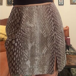 Express Brown and Cream Snake Print Pencil Mini Skirt